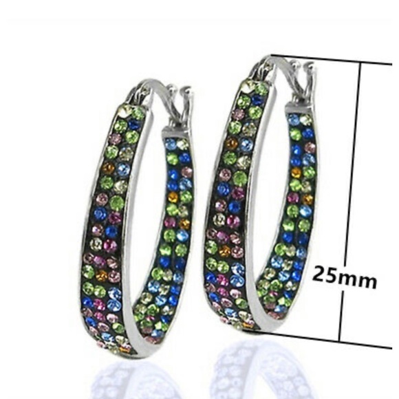 925 Silver Hoop Earring Multi-Color Crystal set - Picture 2 of 5